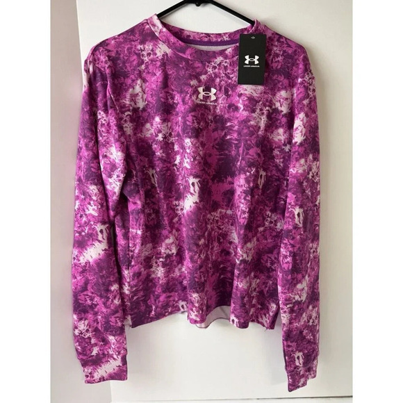 UNDER ARMOUR RIVAL TERRY PRINT CREWNECK LONG SLEEVE SHIRT Women Pink/White Large - Picture 6 of 8